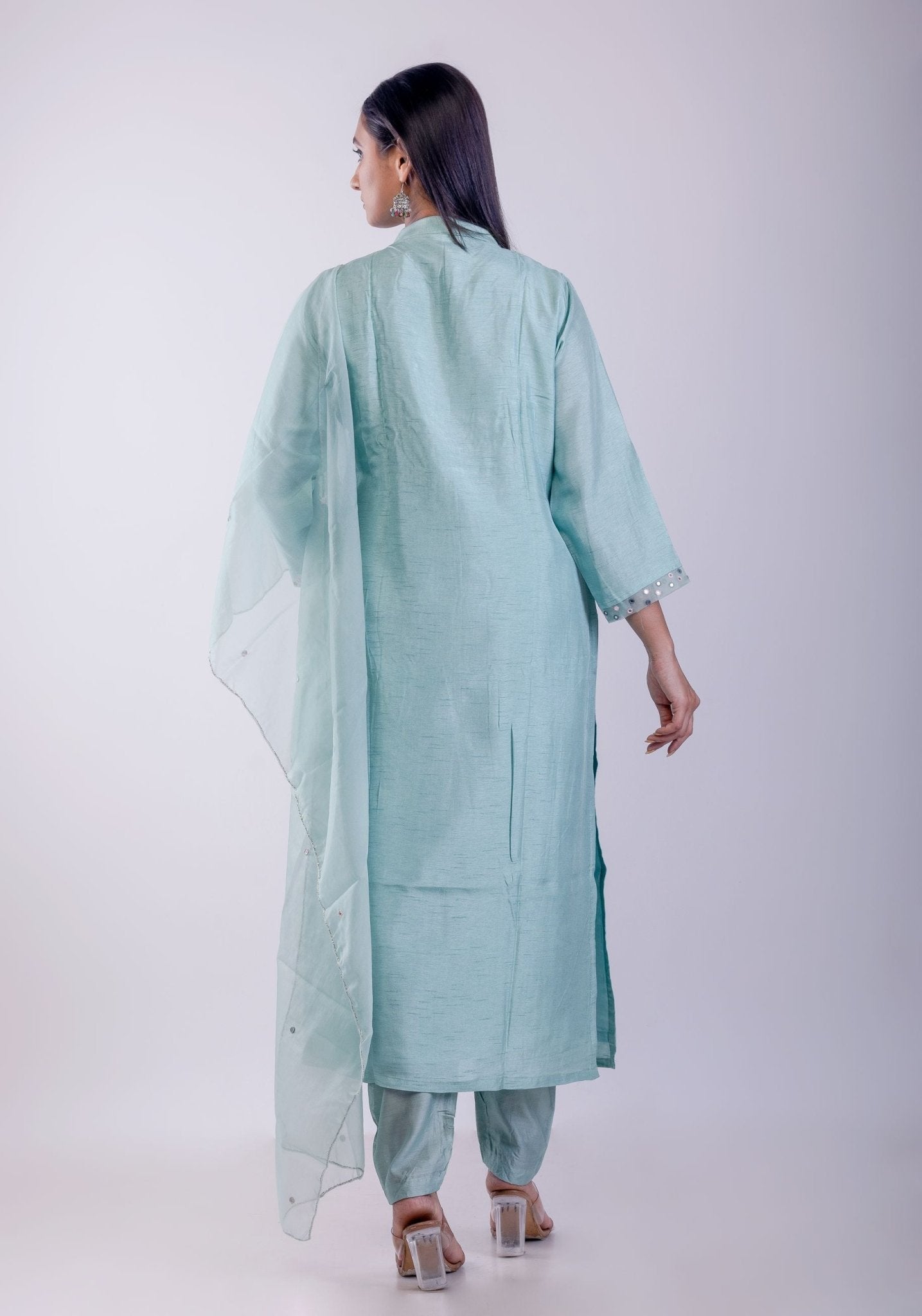 Sky Blue Digital Printed Hand Embroidered Suit Set - Anvi Couture