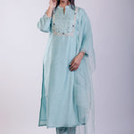 Sky Blue Digital Printed Hand Embroidered Suit Set - Anvi Couture