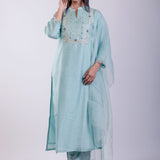 Sky Blue Digital Printed Hand Embroidered Suit Set - Anvi Couture