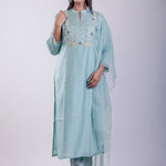 Sky Blue Digital Printed Hand Embroidered Suit Set - Anvi Couture