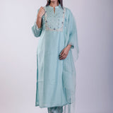 Sky Blue Digital Printed Hand Embroidered Suit Set - Anvi Couture