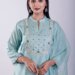 Sky Blue Digital Printed Hand Embroidered Suit Set - Anvi Couture