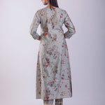 Gray Floral Printed Flared Suit Set with Gota Work - Anvi Couture