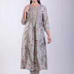 Gray Floral Printed Flared Suit Set with Gota Work - Anvi Couture
