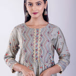 Gray Floral Printed Flared Suit Set with Gota Work - Anvi Couture