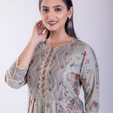 Gray Floral Printed Flared Suit Set with Gota Work - Anvi Couture