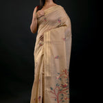 Cream Color Tant Jamdani Saree with Floral Motifs - Anvi Couture