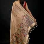 Cream Color Tant Jamdani Saree with Floral Motifs - Anvi Couture