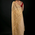 Golden Jamdani Saree with Geometric Pattern - Anvi Couture