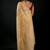 Golden Jamdani Saree with Geometric Pattern - Anvi Couture