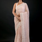Soft Peach Georgette Saree with Thread Embroidered Work - Anvi Couture