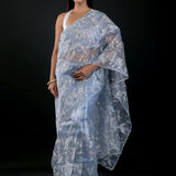 Powder Blue Organza Saree with All Over Embroidered Floral Work - image 1