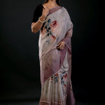 Ombre Wine Color Digital Printed Silk Organza Saree - image 1