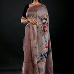 Ombre Wine Color Digital Printed Silk Organza Saree - image 2