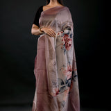 Ombre Wine Color Digital Printed Silk Organza Saree - image 2