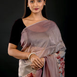 Ombre Wine Color Digital Printed Silk Organza Saree - image 3