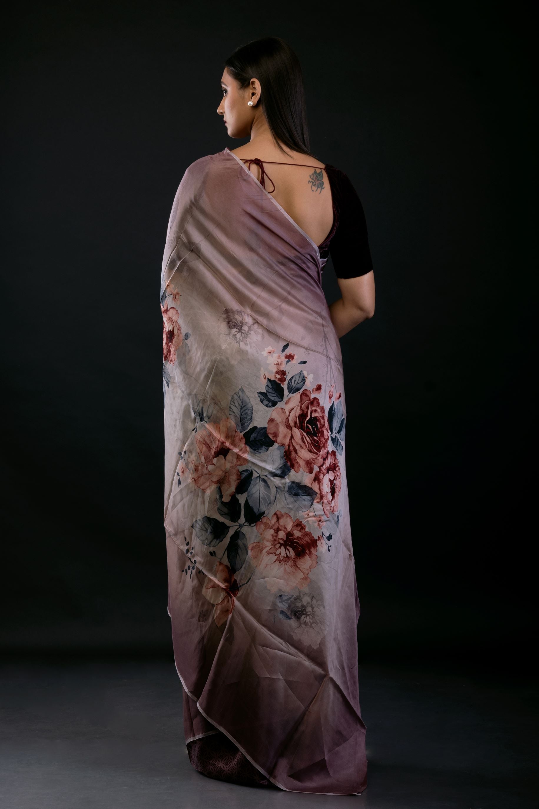Ombre Wine Color Digital Printed Silk Organza Saree - image 4