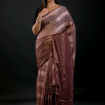 Brown Ombre Self Stripe Fancy Georgette Saree - image 1