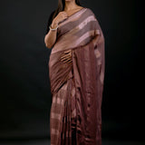 Brown Ombre Self Stripe Fancy Georgette Saree - image 1