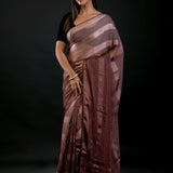 Brown Ombre Self Stripe Fancy Georgette Saree - image 2