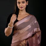 Brown Ombre Self Stripe Fancy Georgette Saree - image 3
