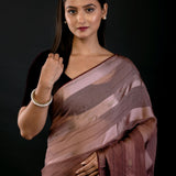Brown Ombre Self Stripe Fancy Georgette Saree - image 3