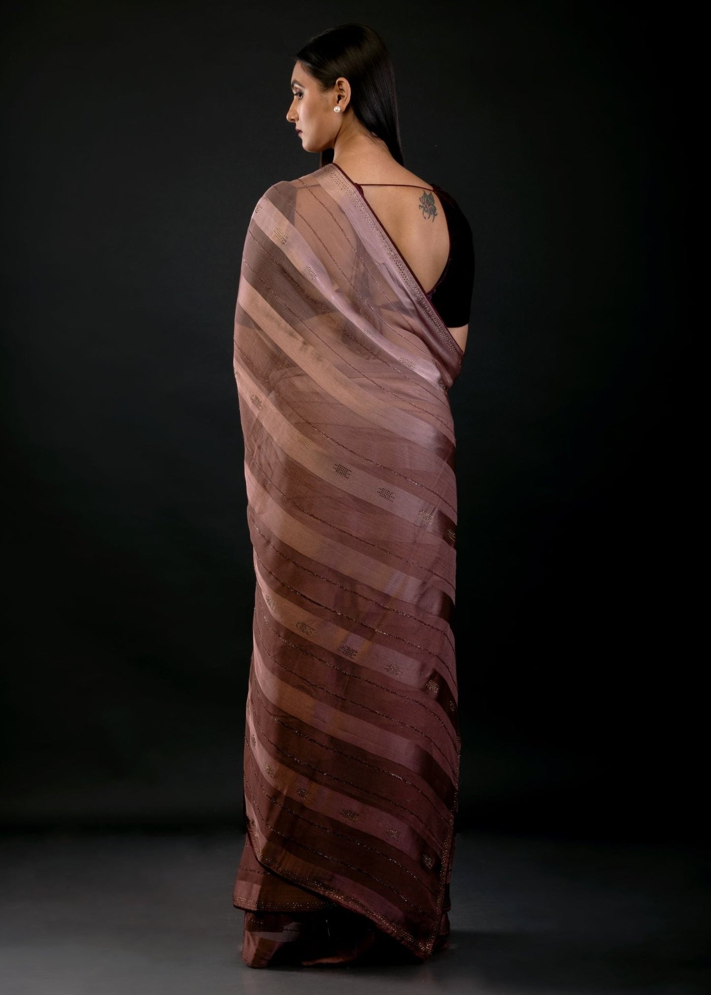 Brown Ombre Self Stripe Fancy Georgette Saree - Anvi Couture