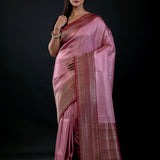 Pink Banarasi Katan Silk Saree with Contrast Golden Border - image 1