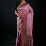 Pink Banarasi Katan Silk Saree with Contrast Golden Border - image 2