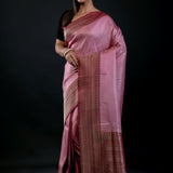 Pink Banarasi Katan Silk Saree with Contrast Golden Border - image 2