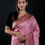 Pink Banarasi Katan Silk Saree with Contrast Golden Border - image 3