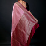 Pink Banarasi Katan Silk Saree with Contrast Golden Border - image 4