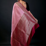 Pink Banarasi Katan Silk Saree with Contrast Golden Border - image 4
