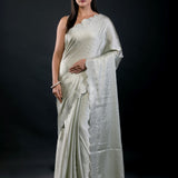 Light Olive Green Jimmy Choo Saree with All Over Sequin Work - Anvi Couture