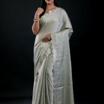 Light Olive Green Jimmy Choo Saree with All Over Sequin Work - Anvi Couture