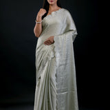 Light Olive Green Jimmy Choo Saree with All Over Sequin Work - Anvi Couture