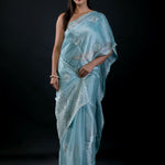 Light Blue Jimmy Choo Saree with All Over Stone work - Anvi Couture
