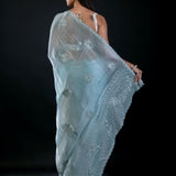 Light Blue Jimmy Choo Saree with All Over Stone work - Anvi Couture