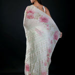 Light Green Georgette Saree With Floral Print and Embroidered Work - Anvi Couture