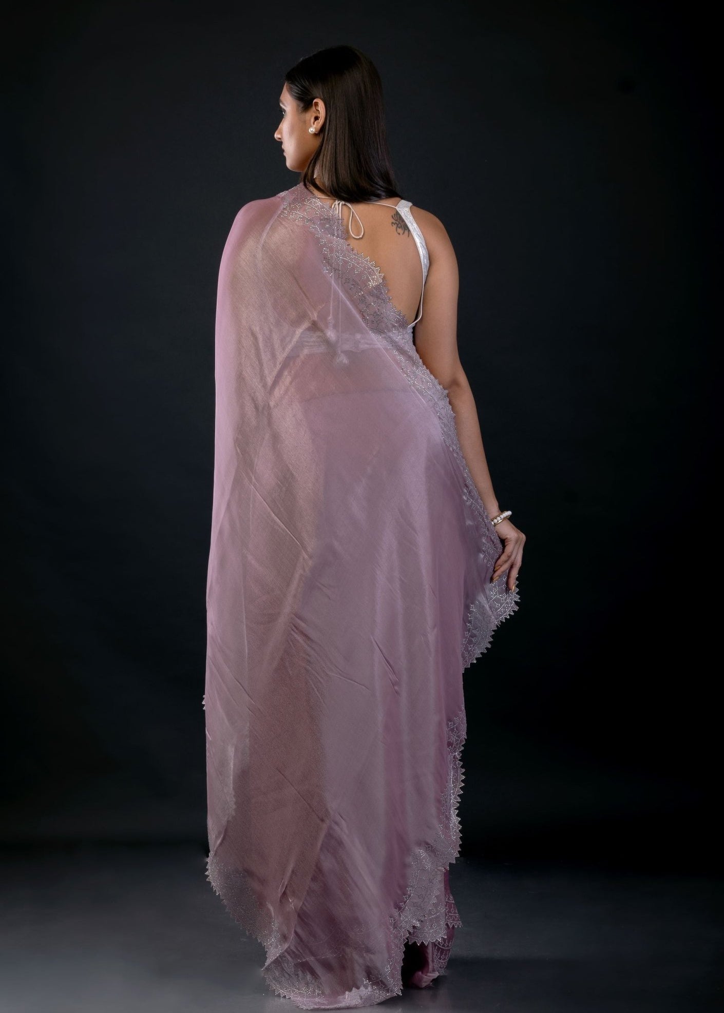 Lavender Jimmy Choo Saree with Embroidered Scallop Border - Anvi Couture