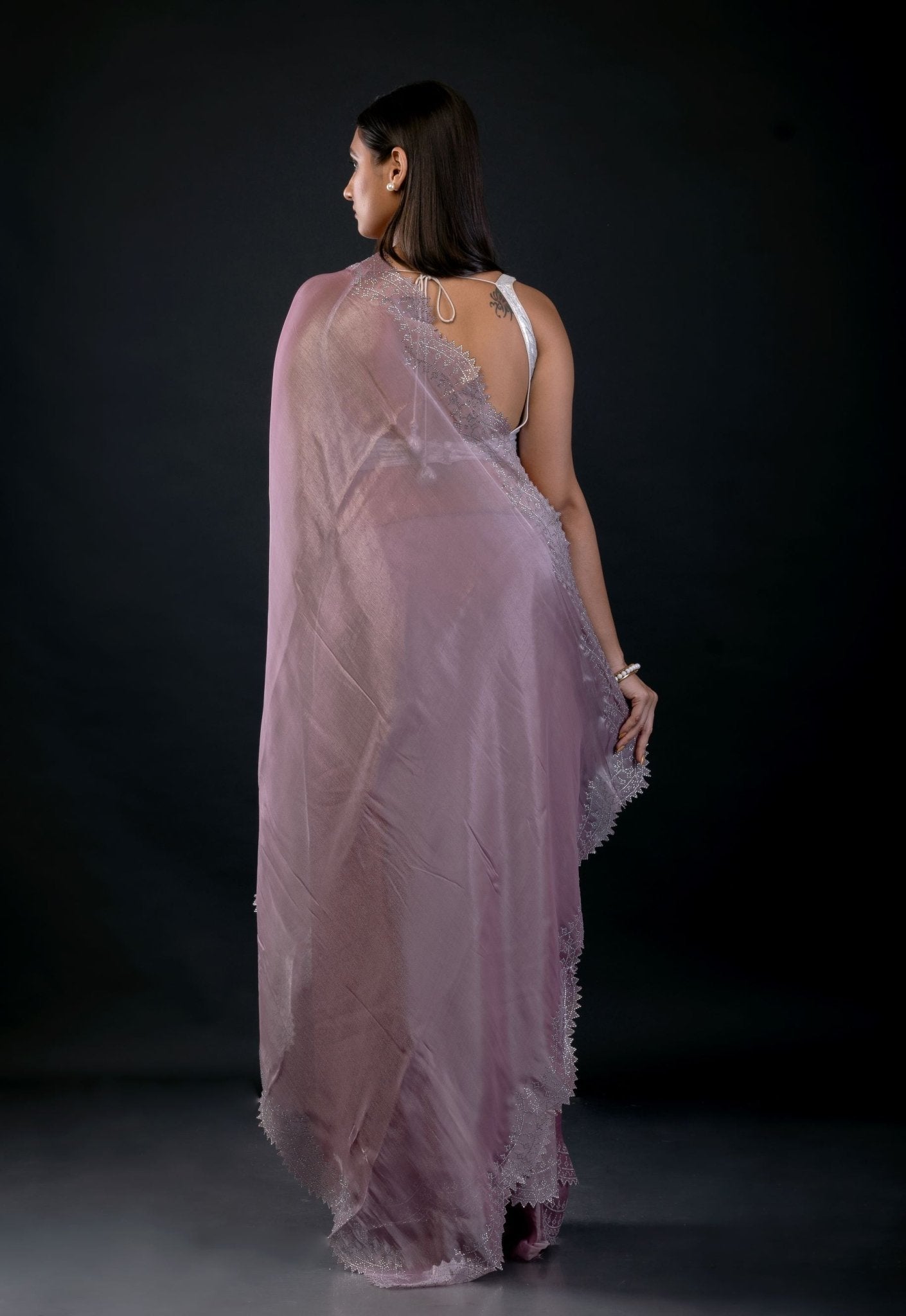 Lavender Jimmy Choo Saree with Embroidered Scallop Border - Anvi Couture