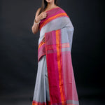 Pink and Blue Bengal Cotton Handloom Saree - image 2