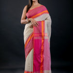 Blue and Pink Bengal Cotton Handloom Saree - Anvi Couture