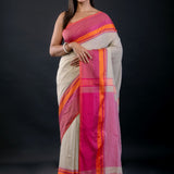 Blue and Pink Bengal Cotton Handloom Saree - Anvi Couture