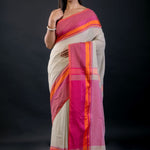 Blue and Pink Bengal Cotton Handloom Saree - Anvi Couture