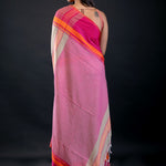 Blue and Pink Bengal Cotton Handloom Saree - Anvi Couture