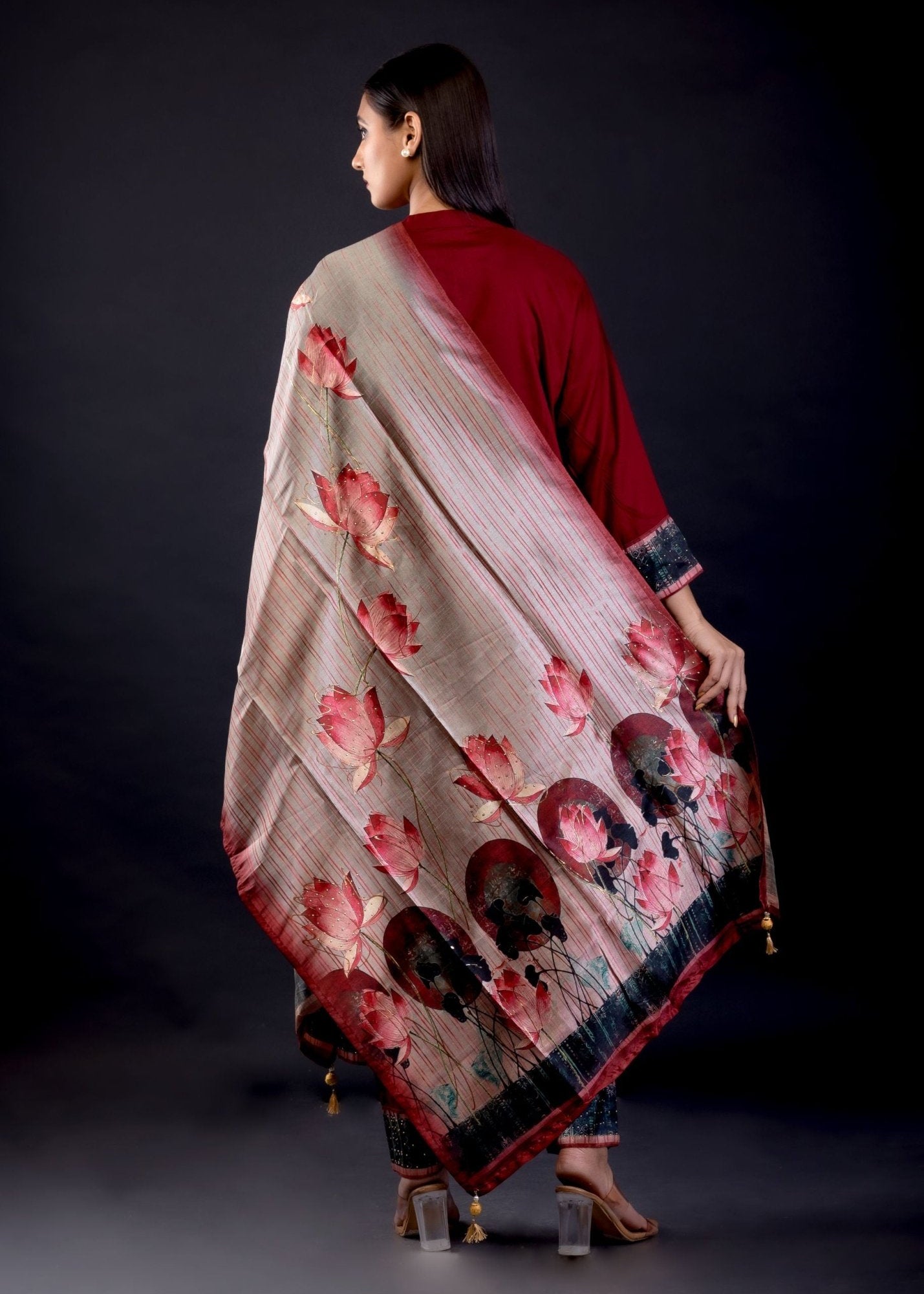 Maroon Printed Art Silk Straight Suit Set - Anvi Couture