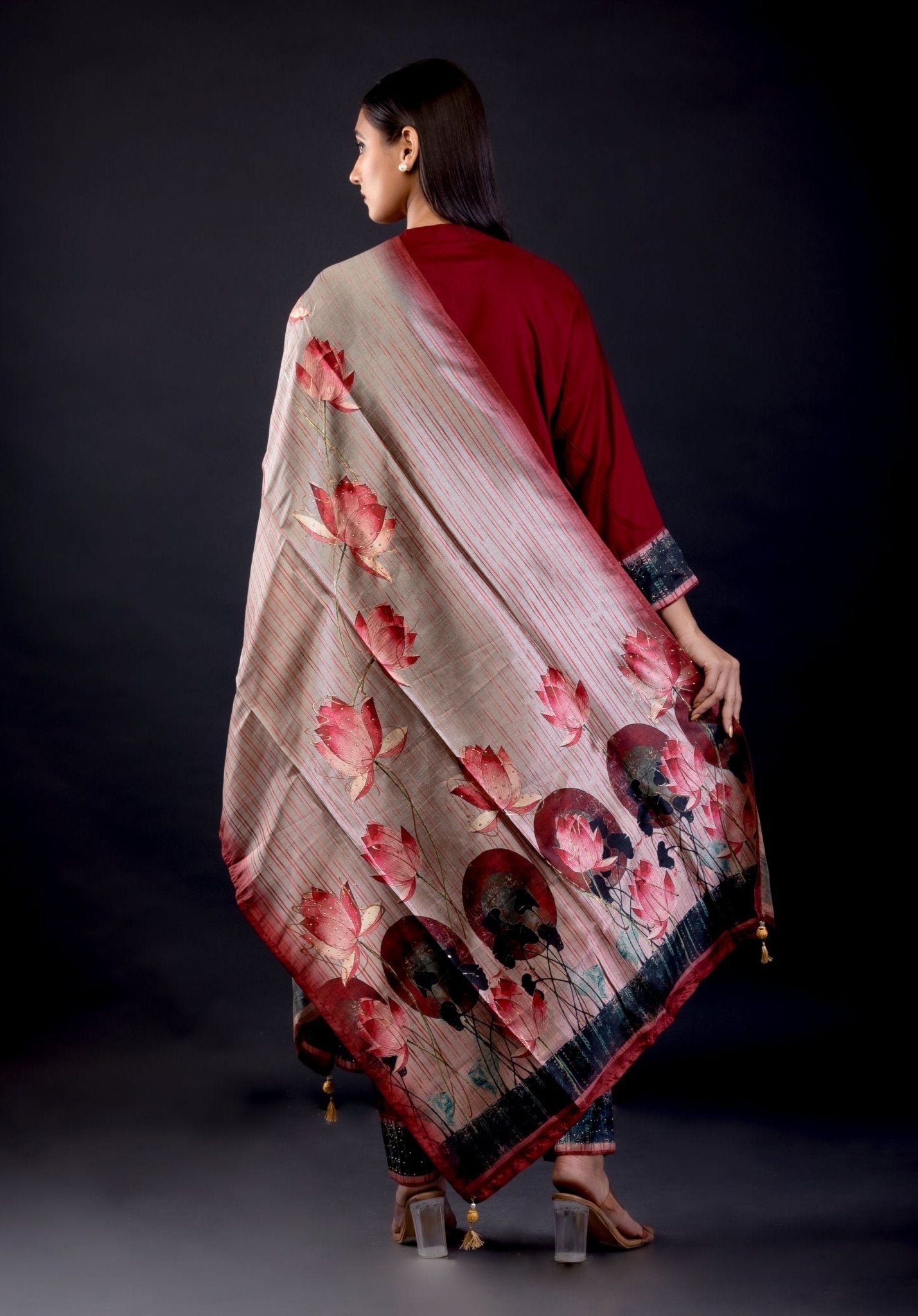 Maroon Printed Art Silk Straight Suit Set - Anvi Couture