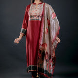 Maroon Printed Art Silk Straight Suit Set - Anvi Couture