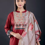 Maroon Printed Art Silk Straight Suit Set - Anvi Couture